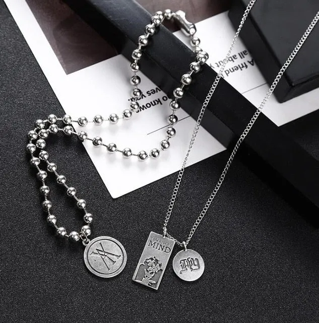 Personality Hip Hop Multilayer Necklace Metal Cross Pendant Silver Necklace Women's Men's Unisex Jewelry