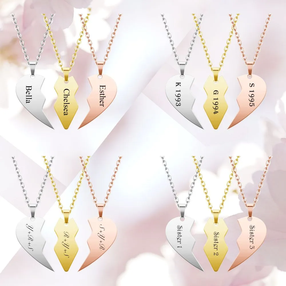 Personalized Heart Puzzle Matching BFF Necklace 3PCS | Jovivi