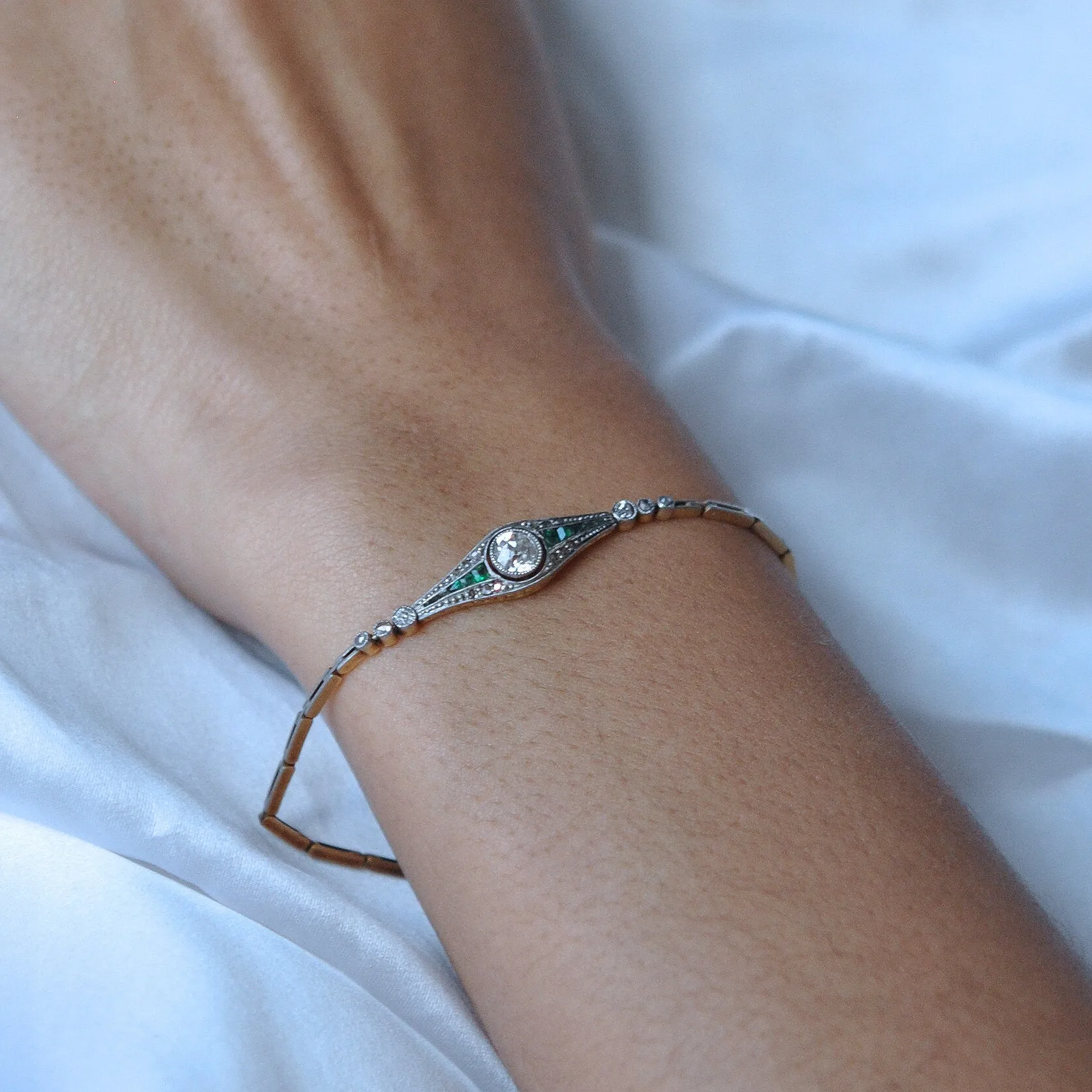 Petite Diamond and Emerald Bracelet