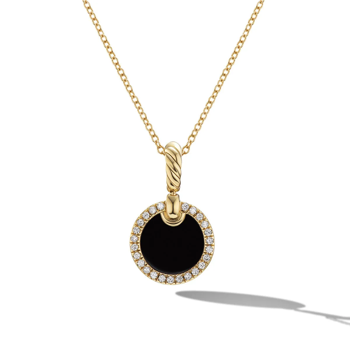 Petite DY Elements Pendant Necklace in 18K Yellow Gold with Black Onyx and Pave Diamonds