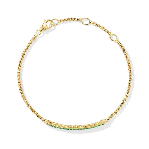 Petite Pavé Bar Bracelet in 18K Yellow Gold with Emeralds, 1.7mm