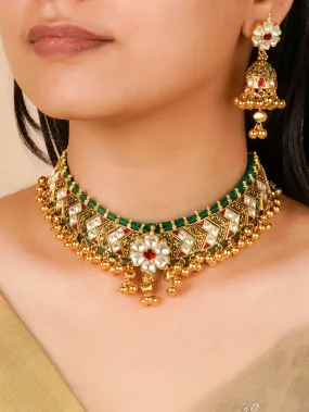 Pink Color Gold Plated Jadau Kundan Necklace Set - MS1999YP