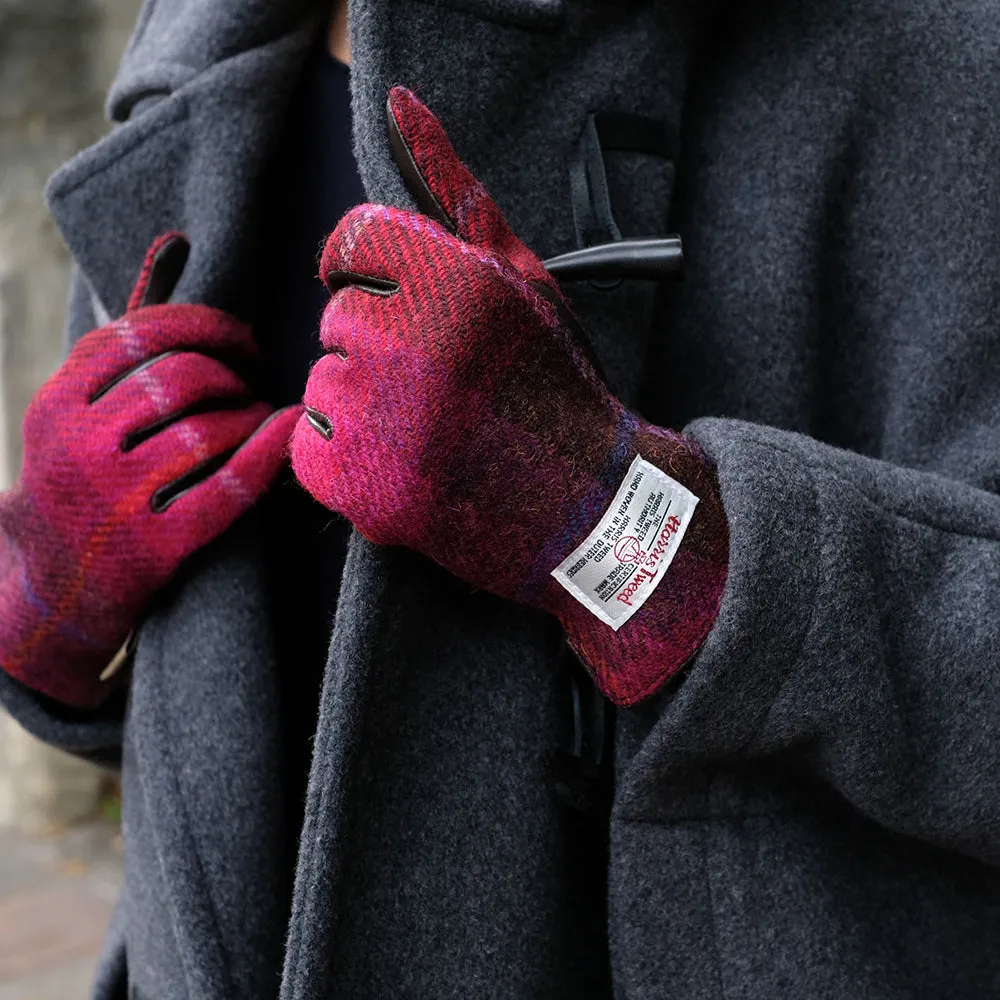 Pink Harris Tweed and Brown Leather Womens Gloves