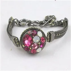 Pink Multi-stoned Crystal & Antique Brass Bangle Bracelet