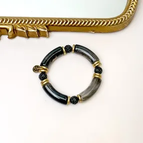 Pink Panache | Black Bamboo Tube Beaded Bracelet with Black Crystal and Gold Tone Bead Spacers