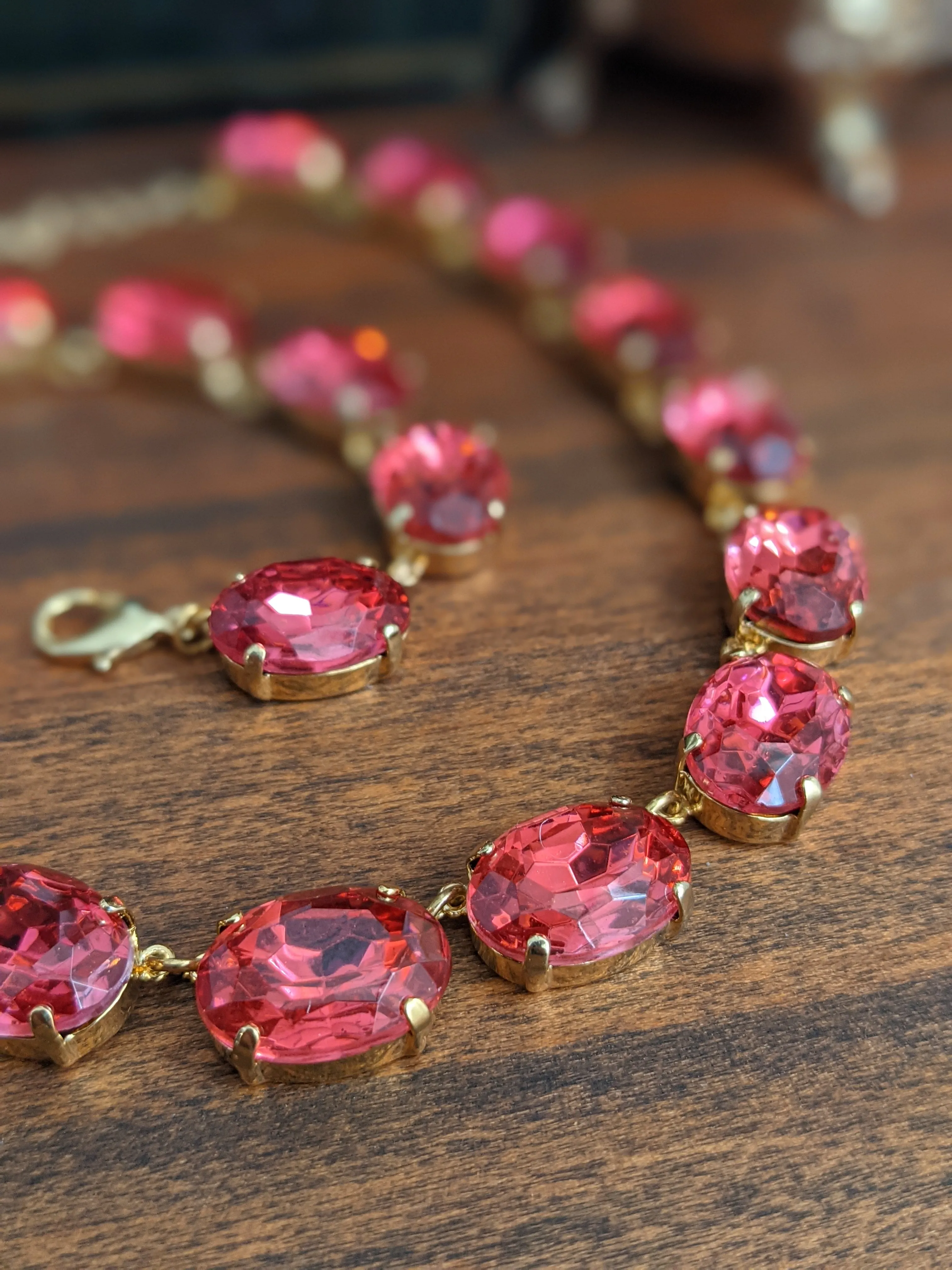 Pink Topaz Collet Necklace - Large Oval