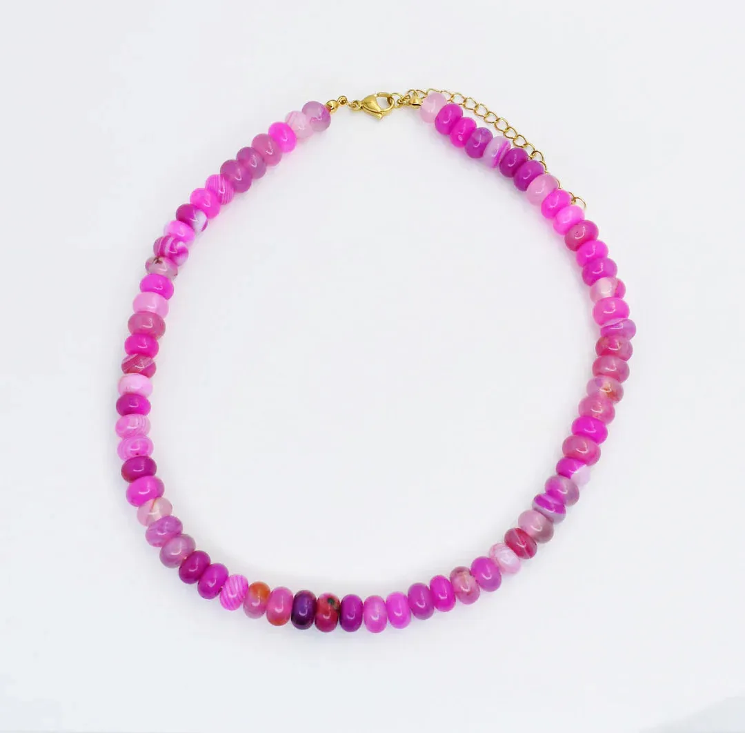 Pink Topaz Smooth Gemstone Necklace