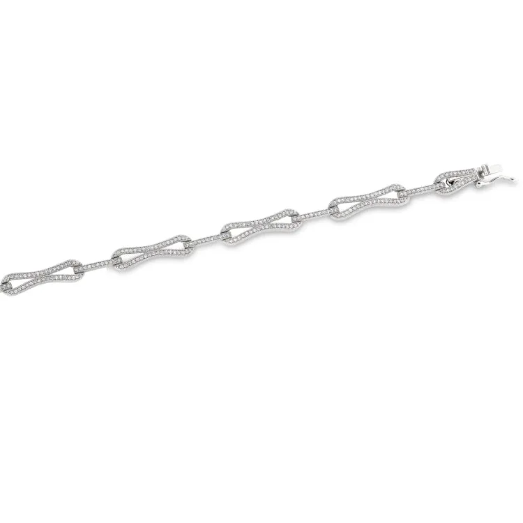 Platinum Finish Sterling Silver Micropave 5 Linked Knots Bracelet with Simulated Diamonds 7.25"