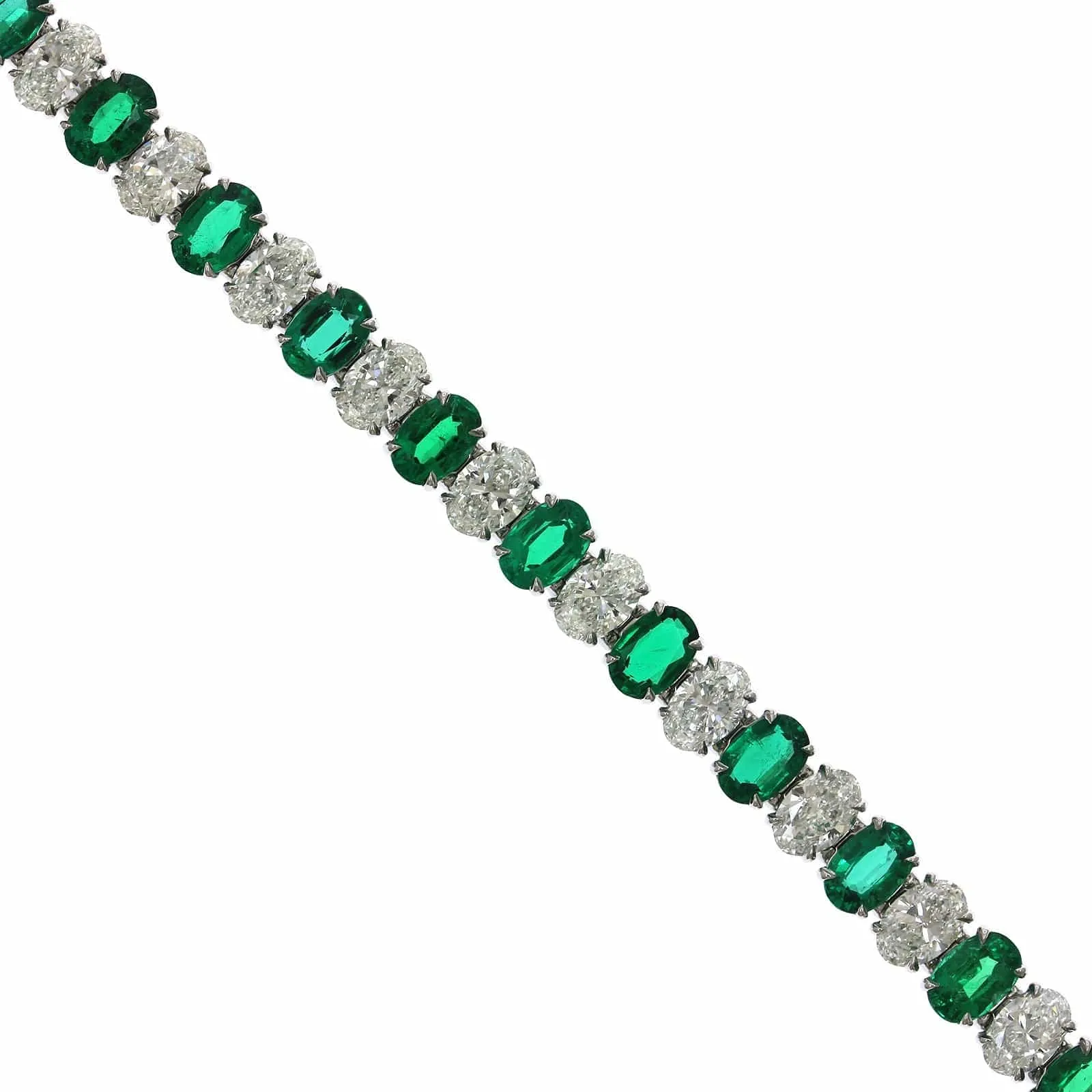 Platinum Oval Emerald and Diamond Bracelet