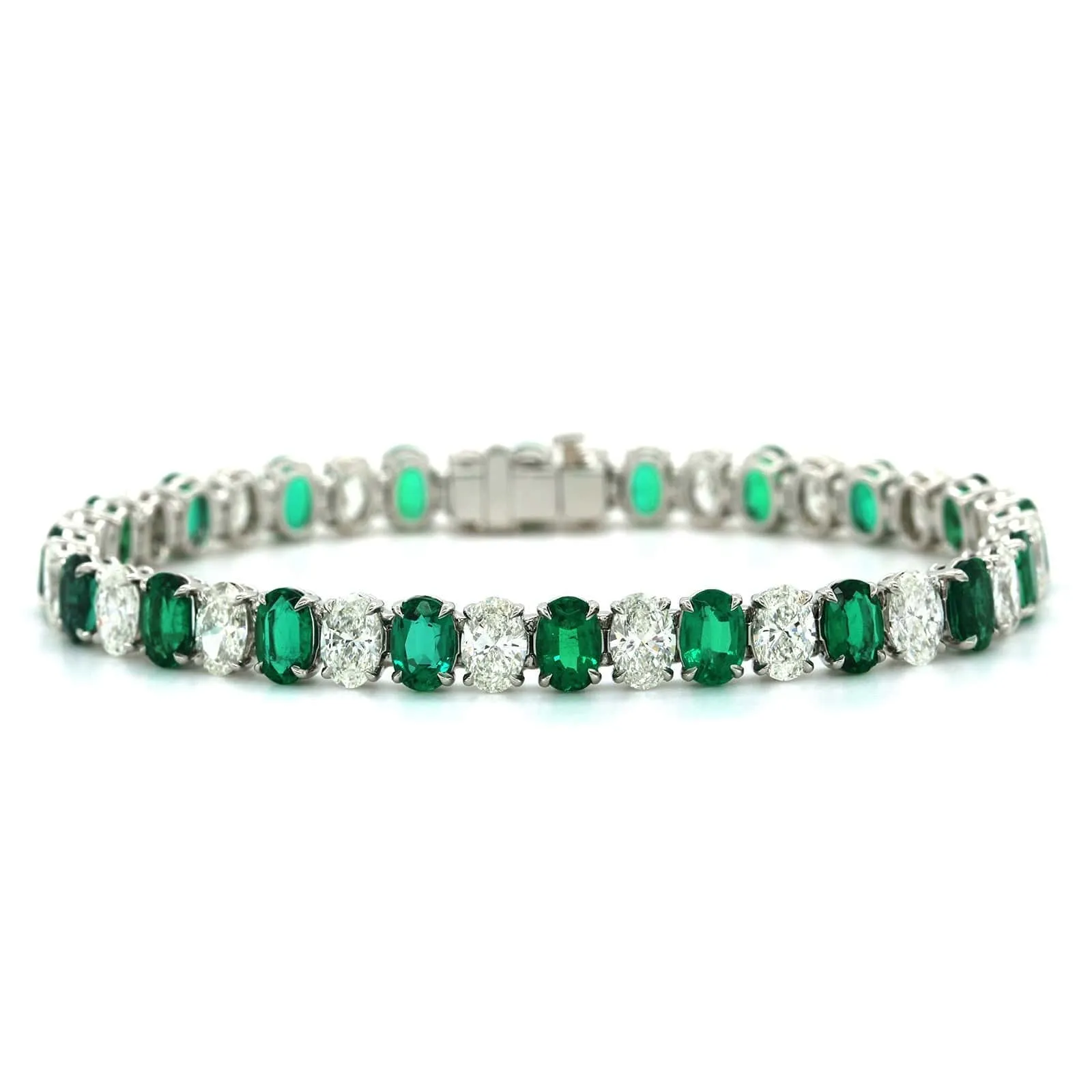 Platinum Oval Emerald and Diamond Bracelet