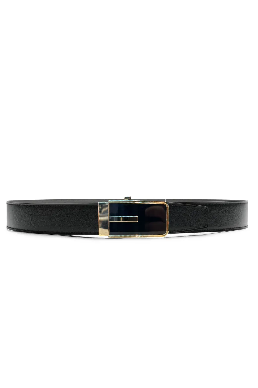 Polished Black and Gold Leather Belt