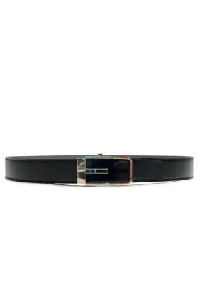 Polished Black and Gold Leather Belt