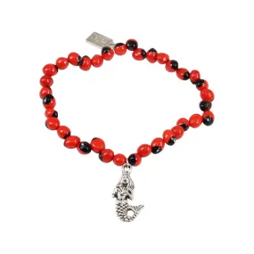 Princess Mermaid Charm Stretchy Bracelet w/Meaningful Good Luck, Prosperity, Love Huayruro Seeds