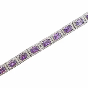 Purple Emerald-Cut CZ Halo Bracelet (Silver)