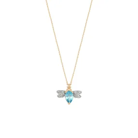 QUEEN BEE BELLA GOLD DIAMOND BLUE TOPAZ NECKLACE