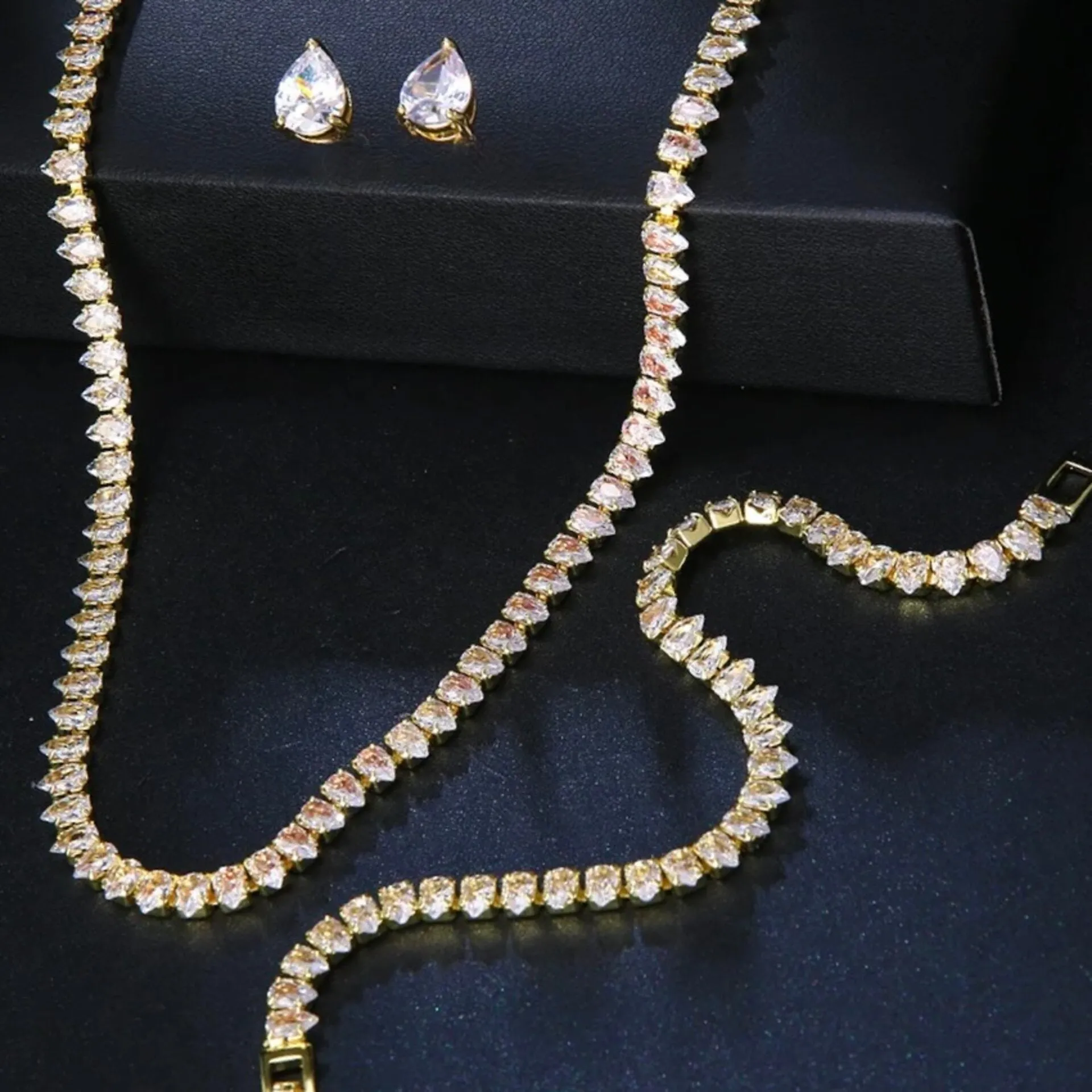 "Frederika" - Cubic Zirconia Bridal Three-Piece Jewelry Set - Available in Silver, Rose Gold and Yellow Gold