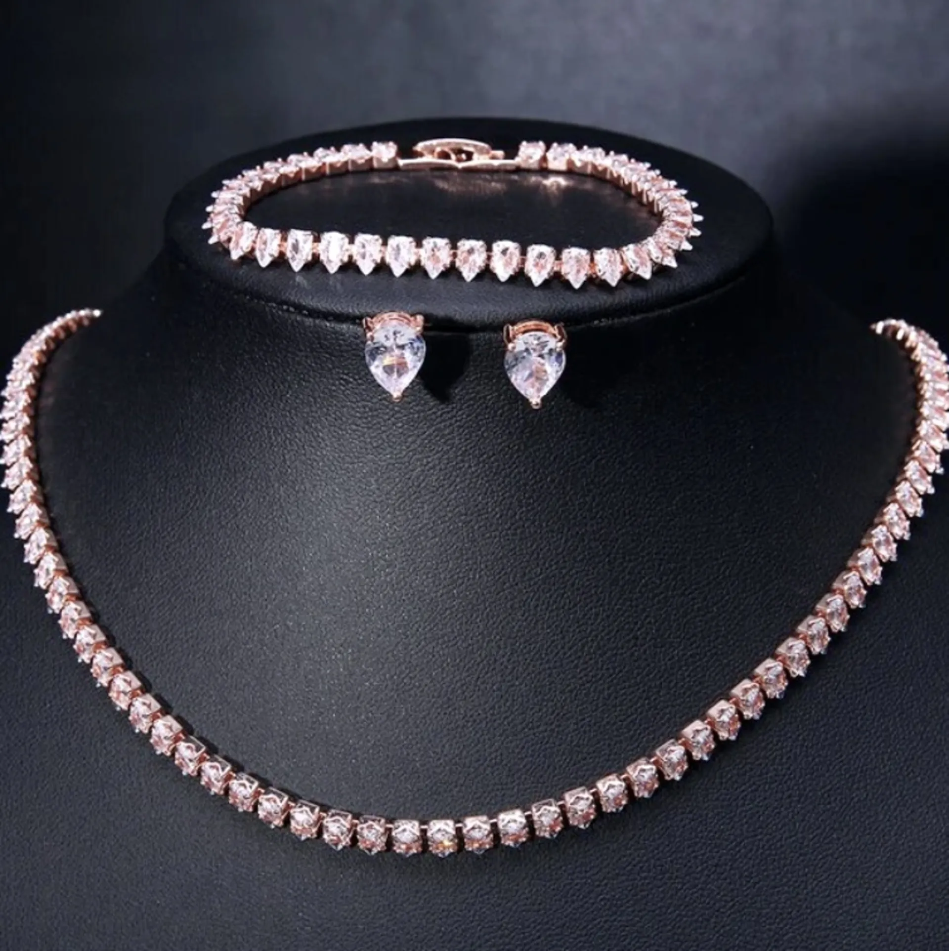 "Frederika" - Cubic Zirconia Bridal Three-Piece Jewelry Set - Available in Silver, Rose Gold and Yellow Gold