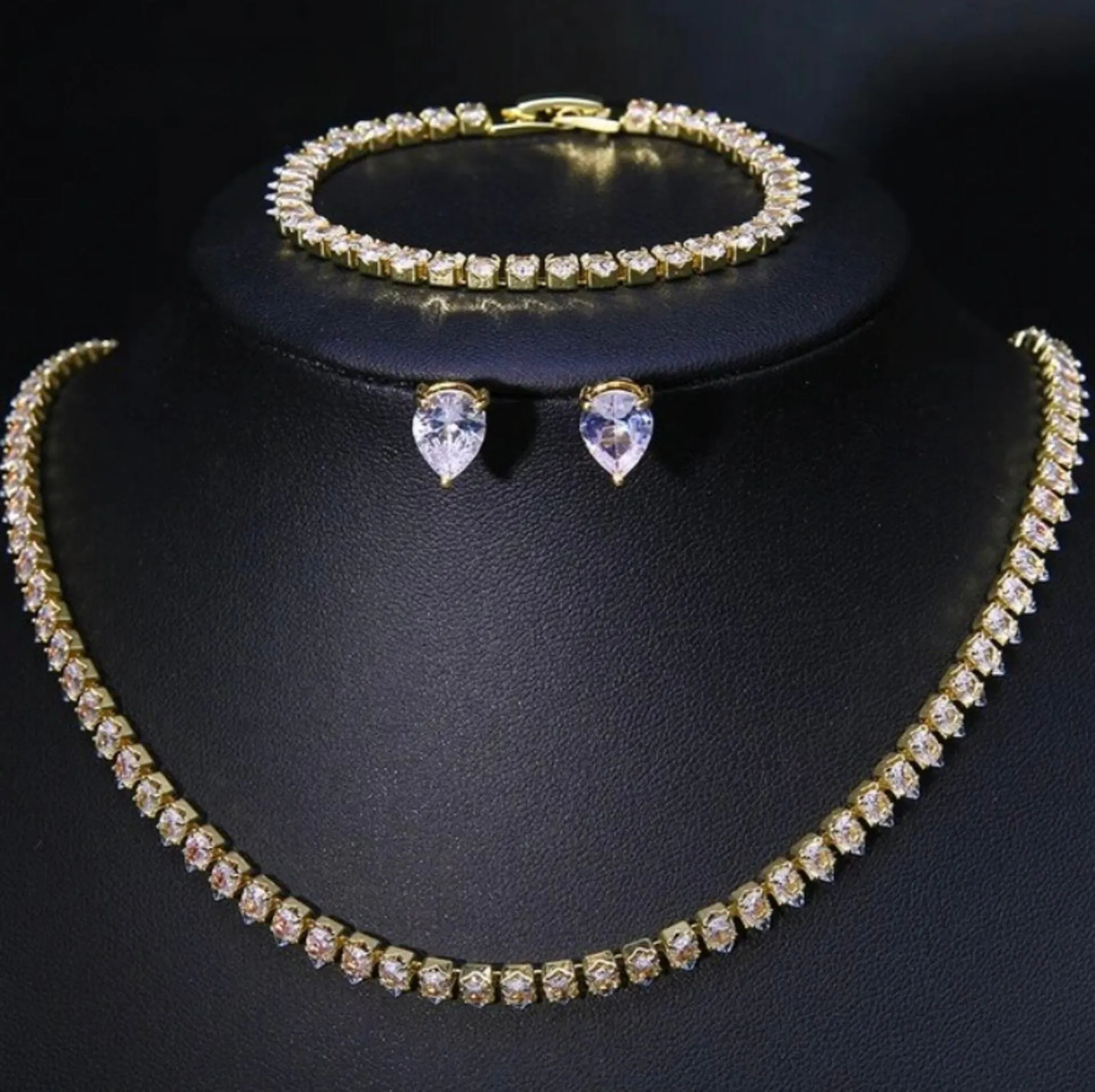 "Frederika" - Cubic Zirconia Bridal Three-Piece Jewelry Set - Available in Silver, Rose Gold and Yellow Gold