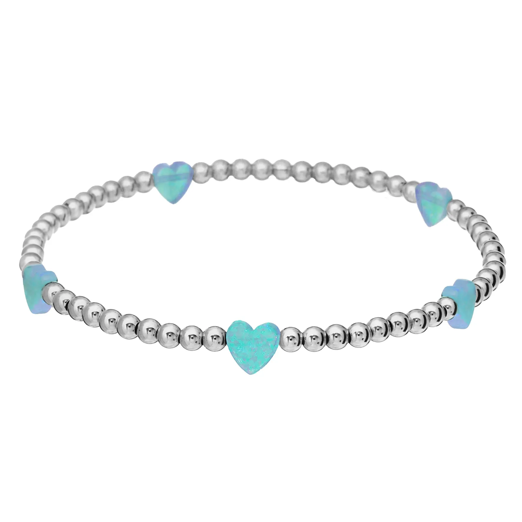 "HEART BTY" OPAL Charm on 3mm Ball Beaded Bracelet