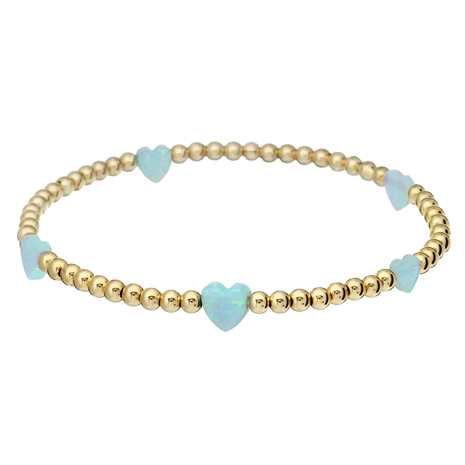 "HEART BTY" OPAL Charm on 3mm Ball Beaded Bracelet