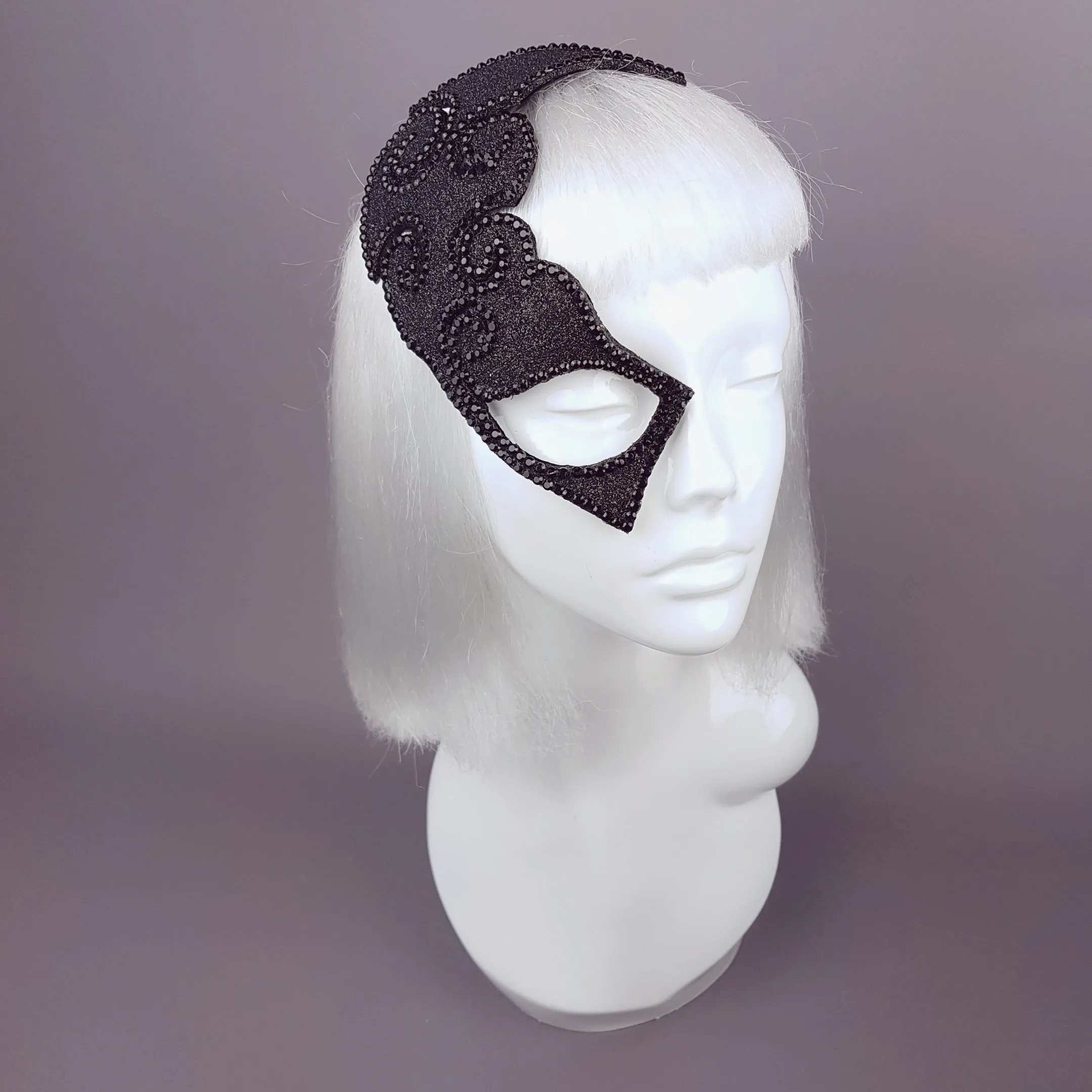 "Incognito" Small Glitter Black Half Mask