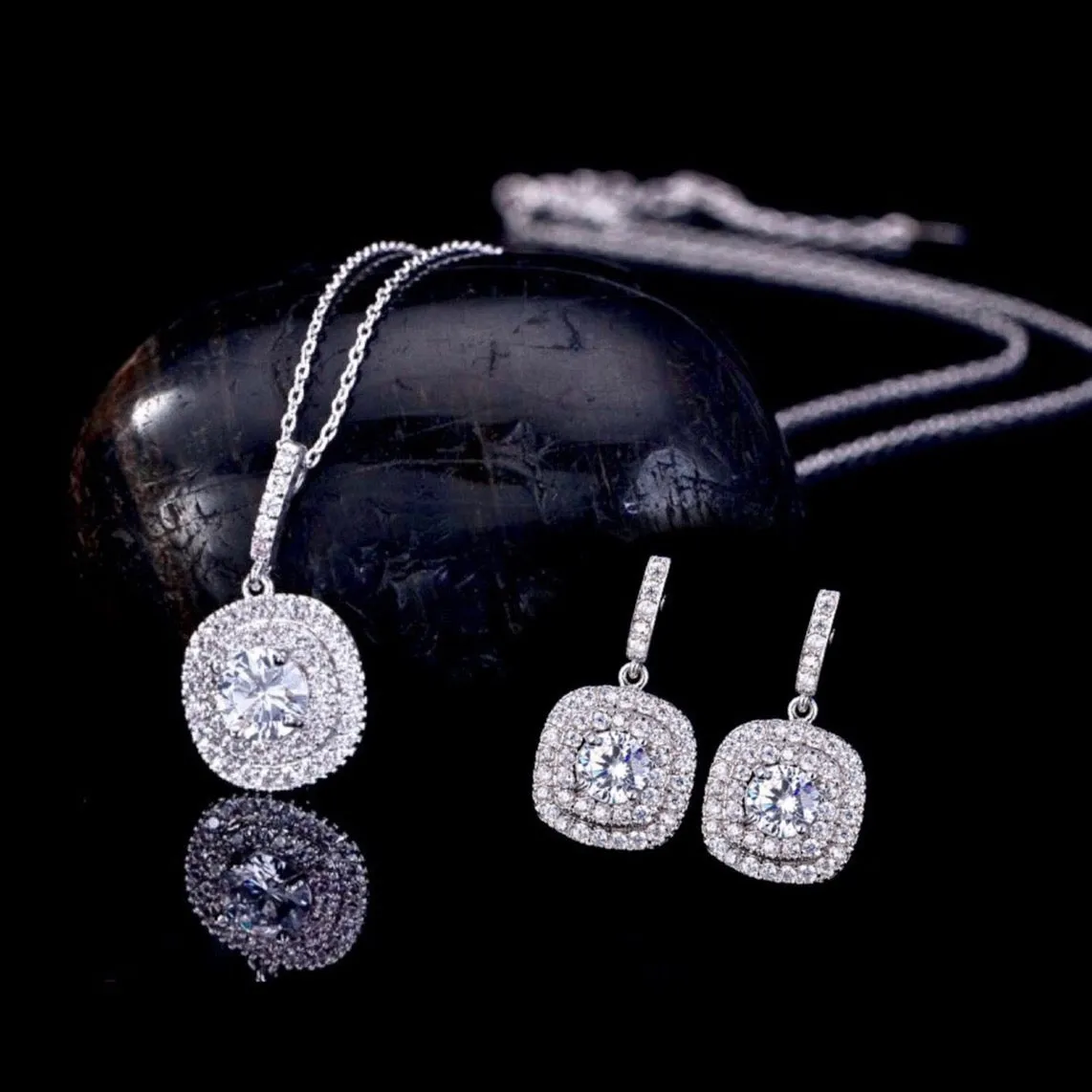 "Margot" - Silver Cubic Zirconia Bridal Three-Piece Jewelry Set