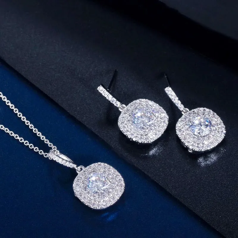 "Margot" - Silver Cubic Zirconia Bridal Three-Piece Jewelry Set