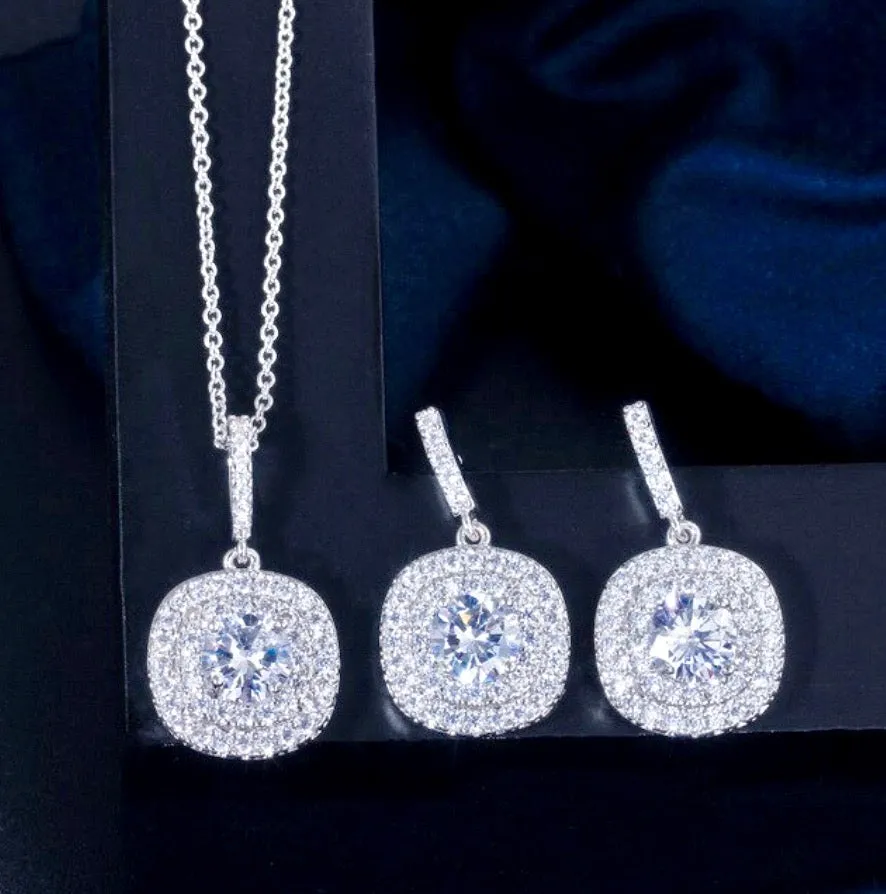 "Margot" - Silver Cubic Zirconia Bridal Three-Piece Jewelry Set