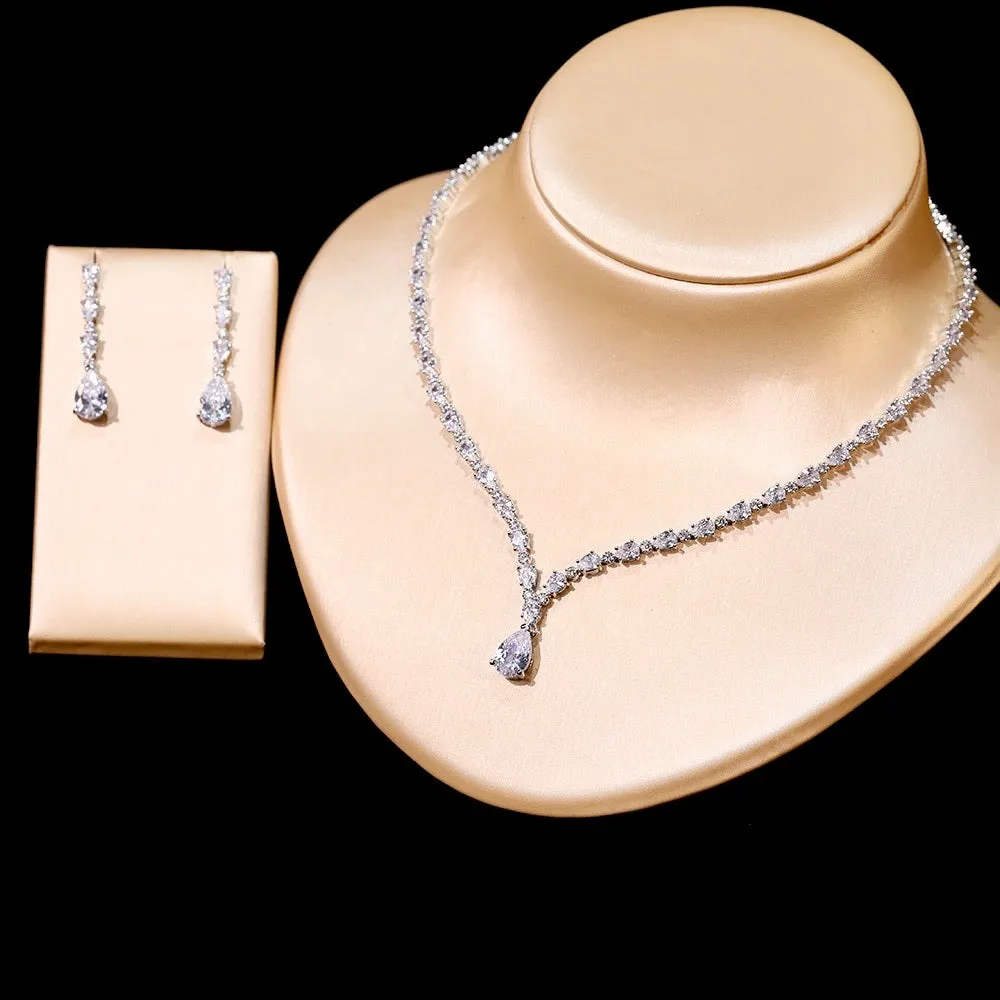 "Marion" - Silver Cubic Zirconia Bridal Three-Piece Jewelry Set