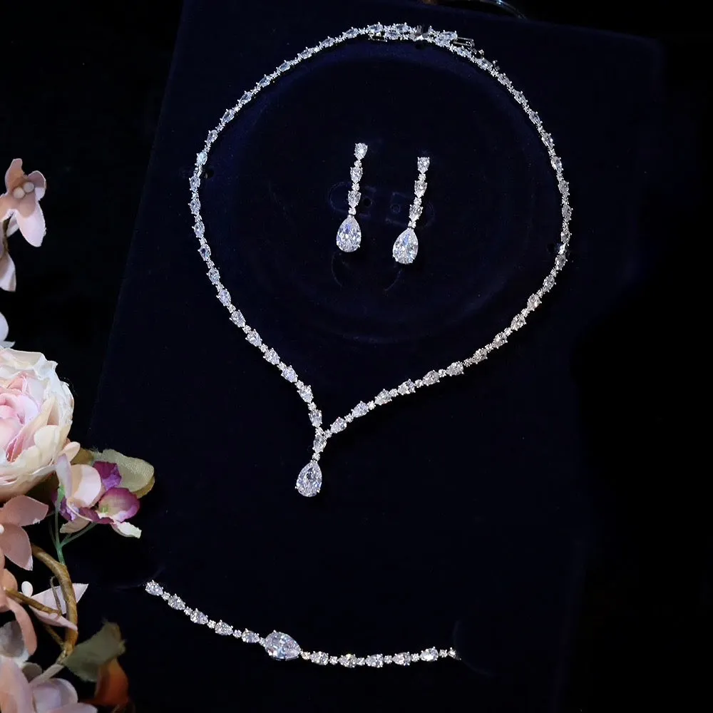 "Marion" - Silver Cubic Zirconia Bridal Three-Piece Jewelry Set