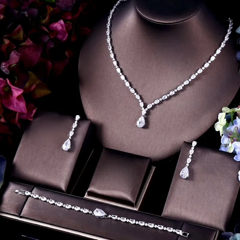 "Marion" - Silver Cubic Zirconia Bridal Three-Piece Jewelry Set