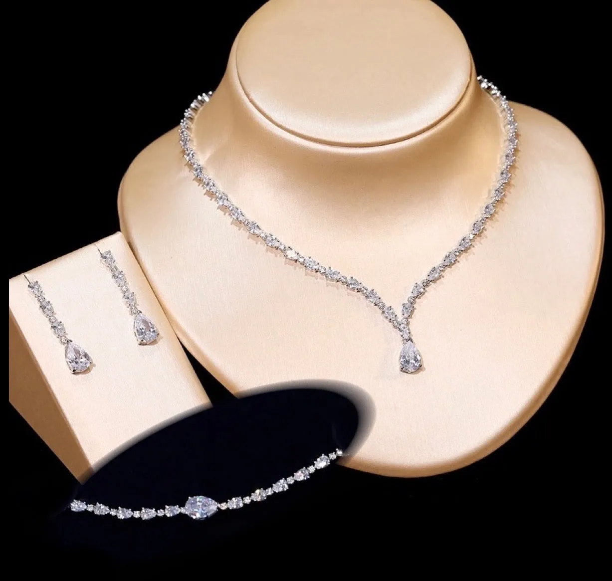 "Marion" - Silver Cubic Zirconia Bridal Three-Piece Jewelry Set