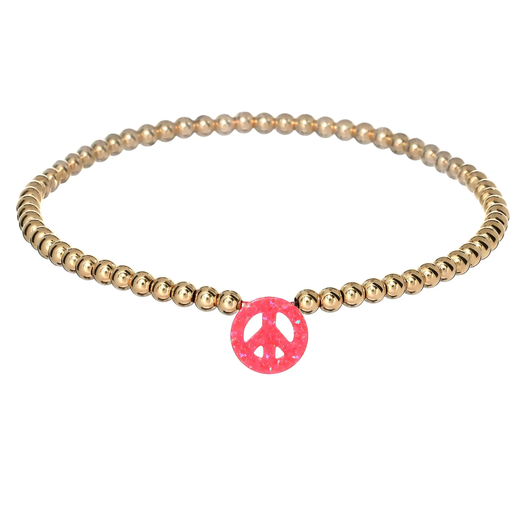 "PEACE SIGN" Opal Charm and Gold Filled Ball Beaded Bracelet