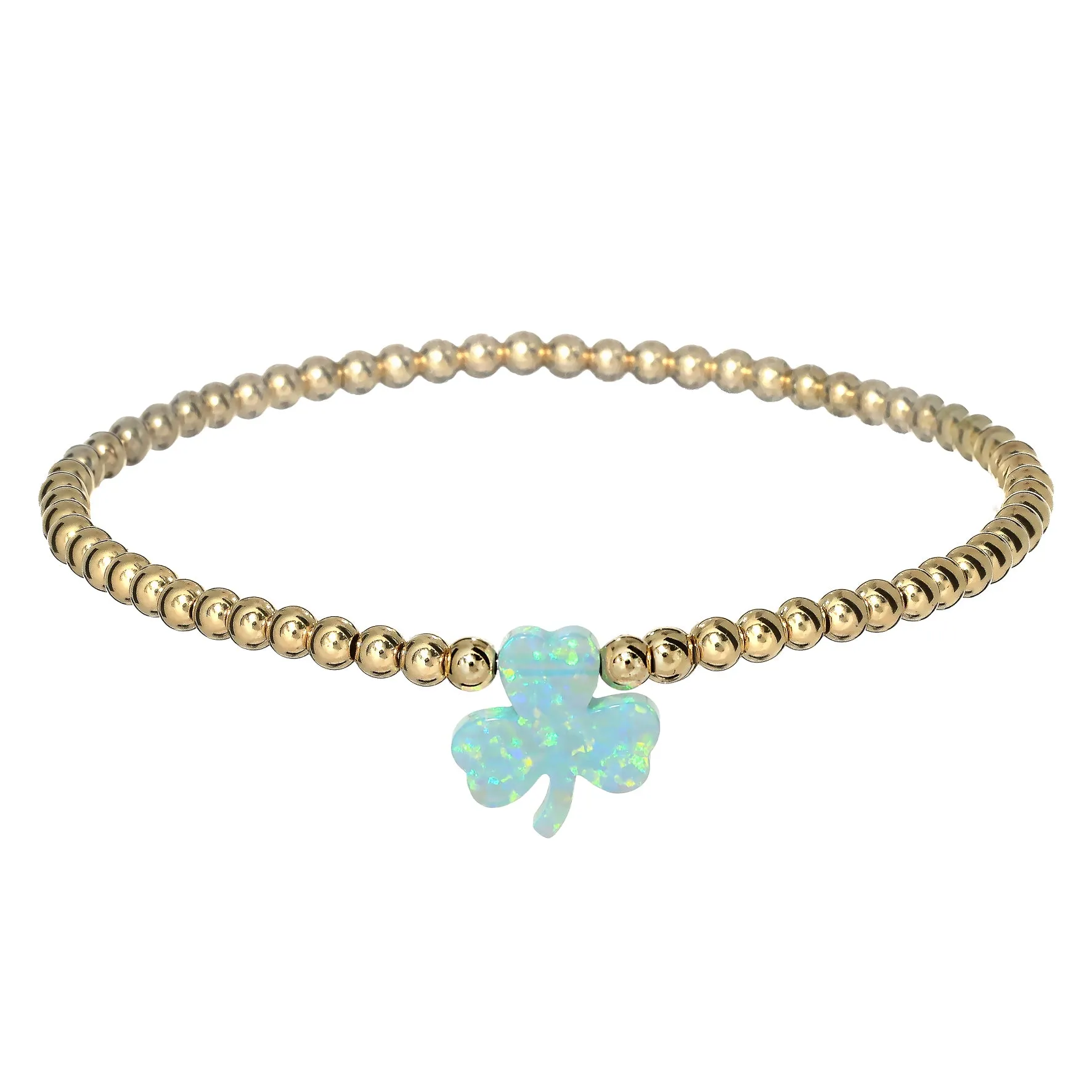 "SHAMROCK" Opal Charm and Gold Filled Ball Beaded Bracelet