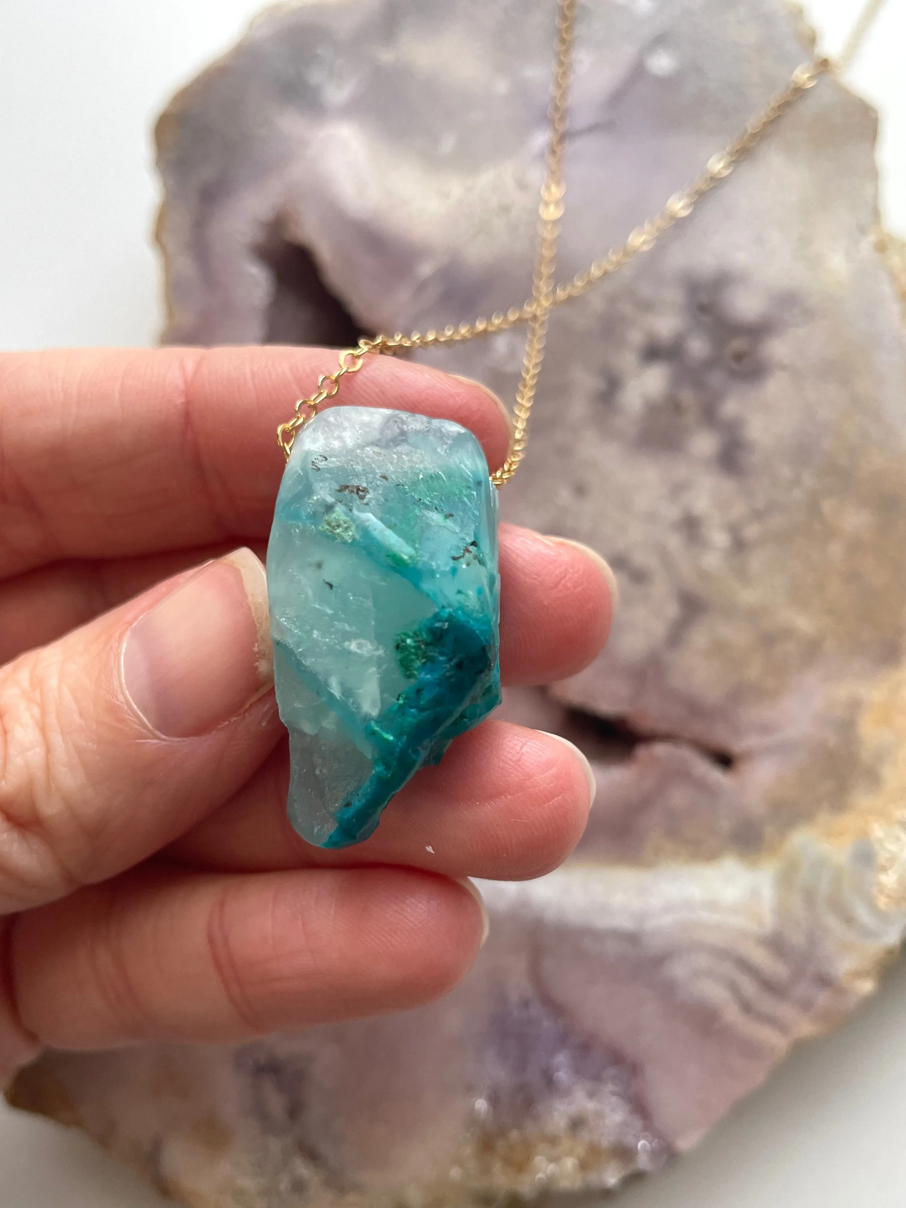 Raw Chrysocolla Pendant Necklace