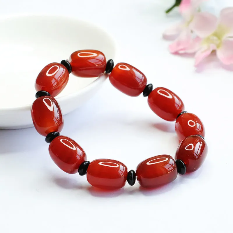 Red Agate Bead Bracelet with Sterling Silver Charm