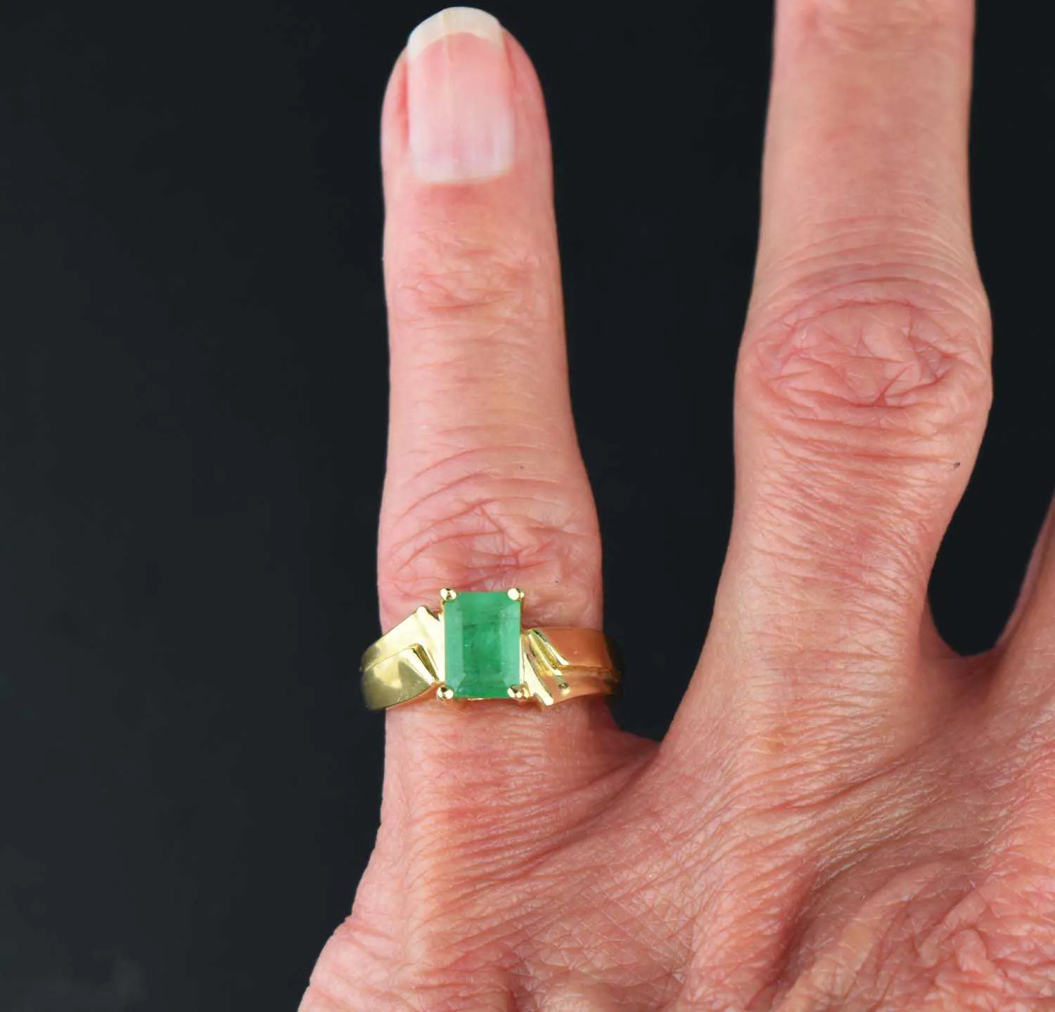 Retro 14K Gold Vintage Emerald Ring, Art Deco Style