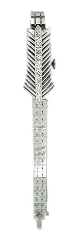 Retro Moderne Ladies Diamond Set Bracelet Watch in 14 Karat White Gold