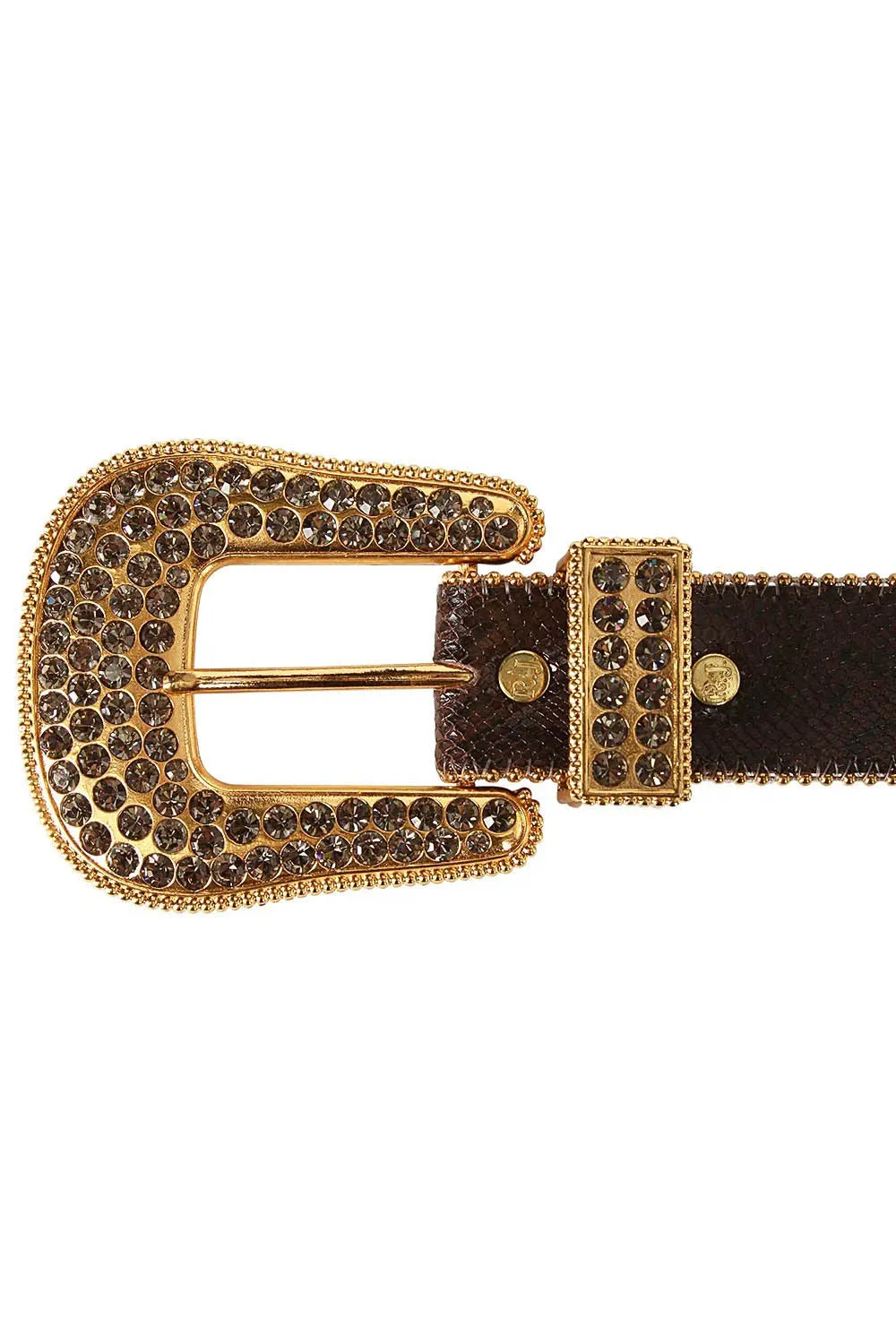 ROBIN'S JEAN CRYSTAL BELT IN GOLD AND BROWN SNAKE