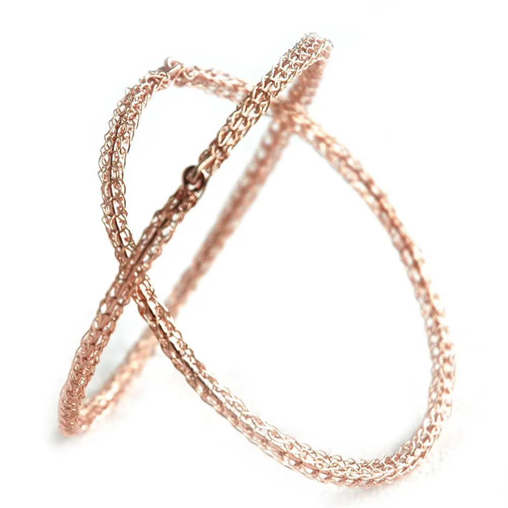 Rose Gold bangle bracelet , wire crochted bangle