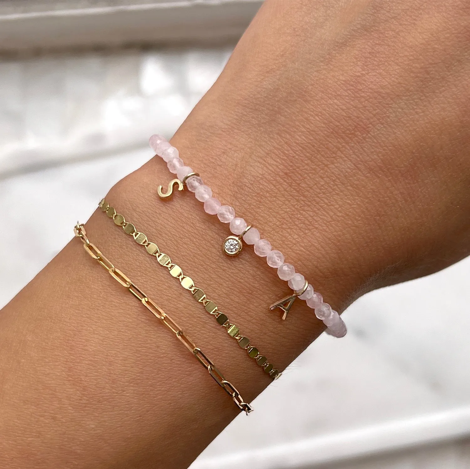 Rose Quartz & Custom Charm Bracelet