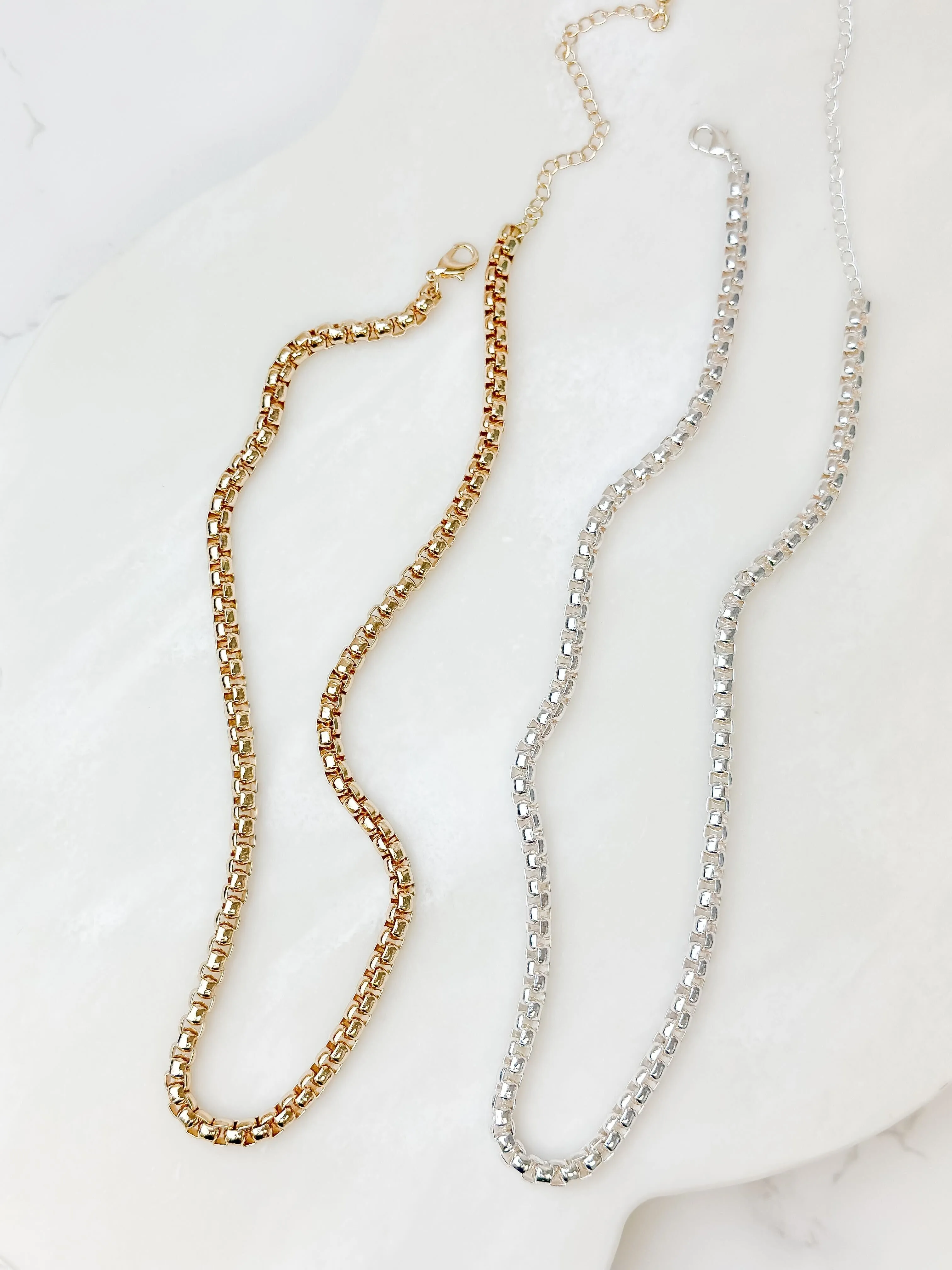 Round Box Chain Necklace - Gold