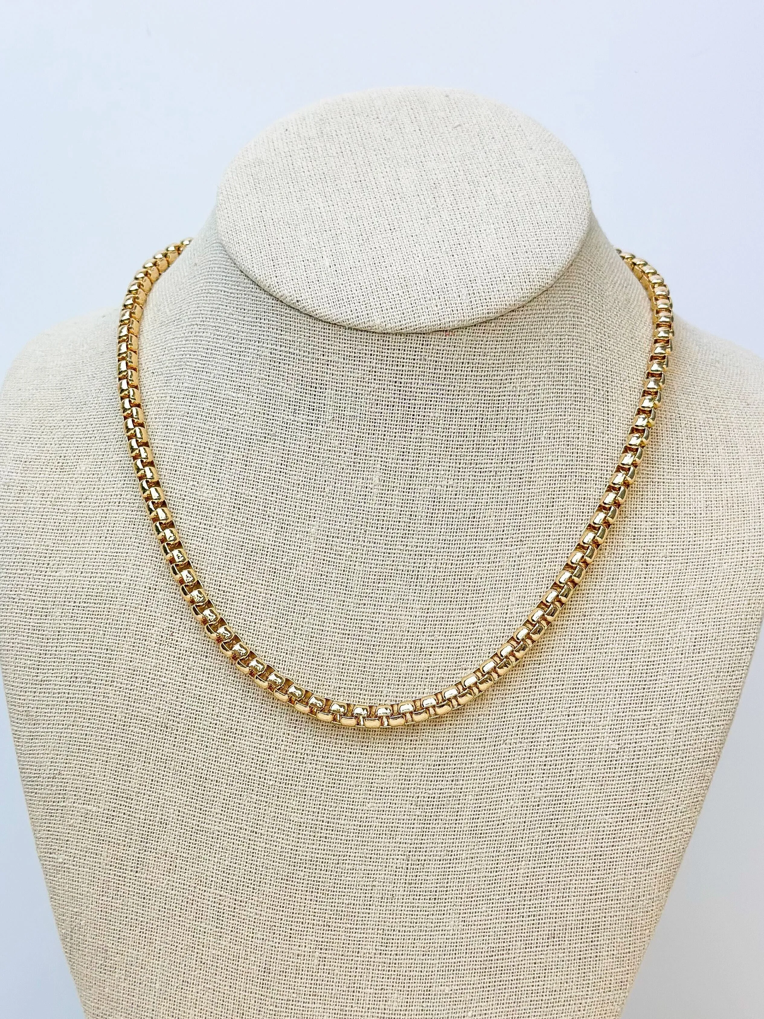 Round Box Chain Necklace - Gold