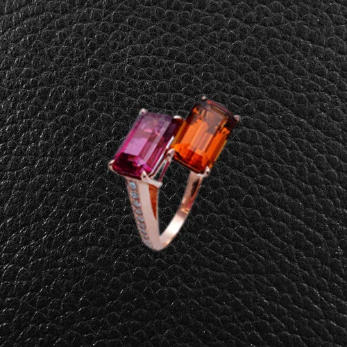 Rubellite, Citrine & Diamond Ring