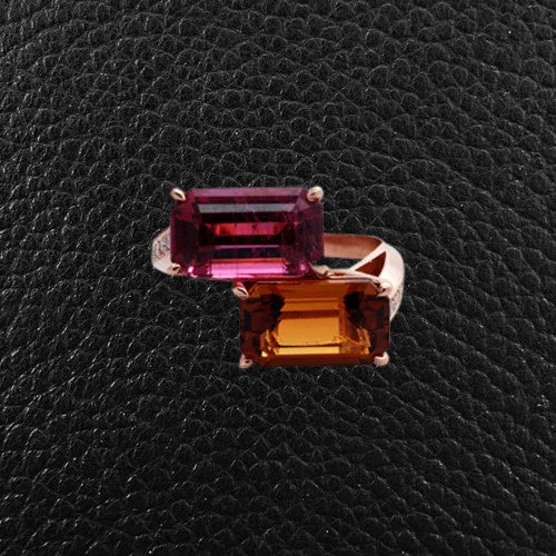 Rubellite, Citrine & Diamond Ring