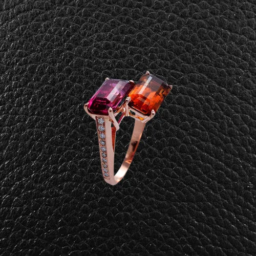 Rubellite, Citrine & Diamond Ring