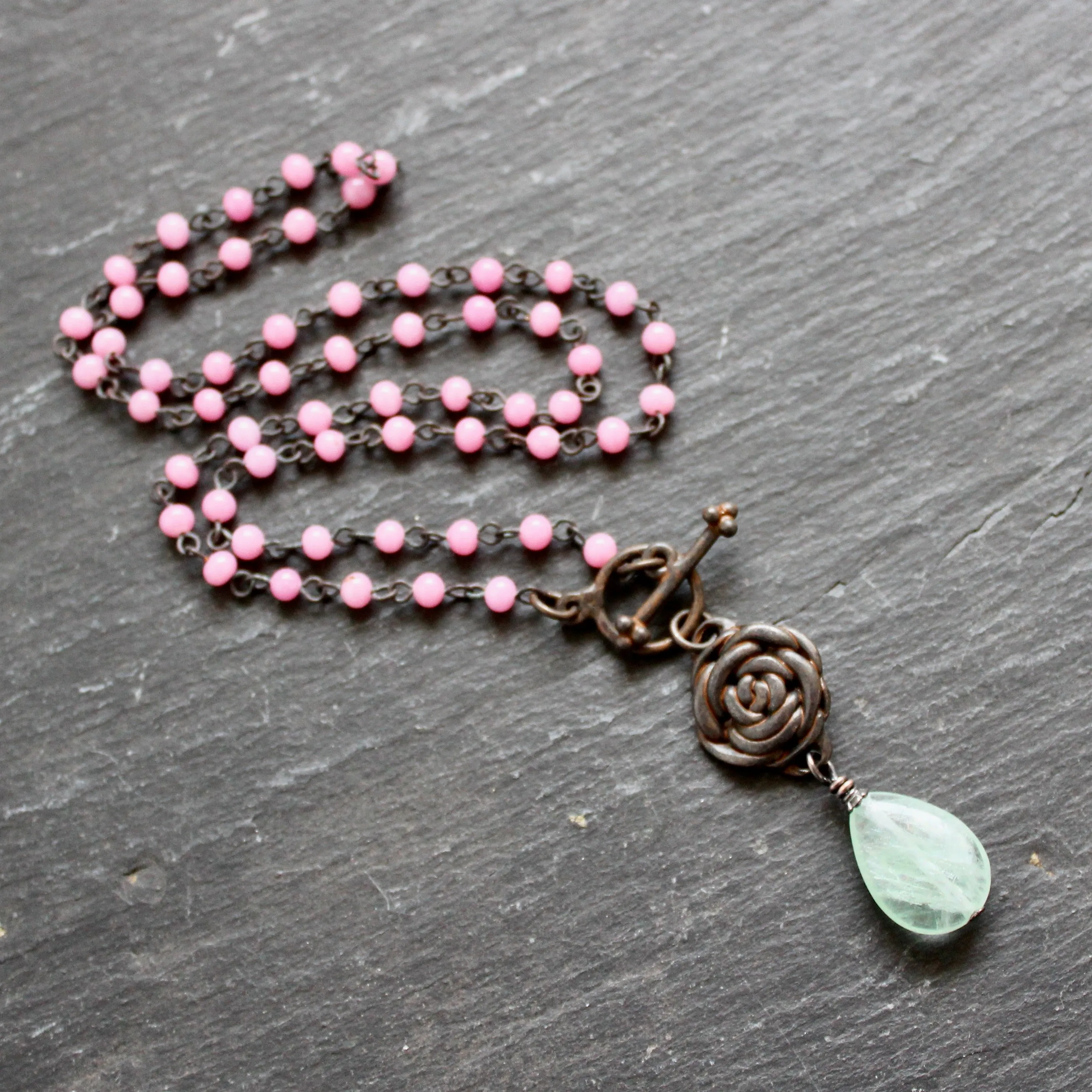 Rustic Glasgow Rose Vintage Rosary Necklace