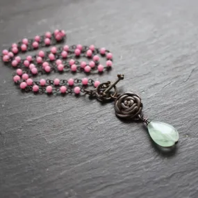 Rustic Glasgow Rose Vintage Rosary Necklace