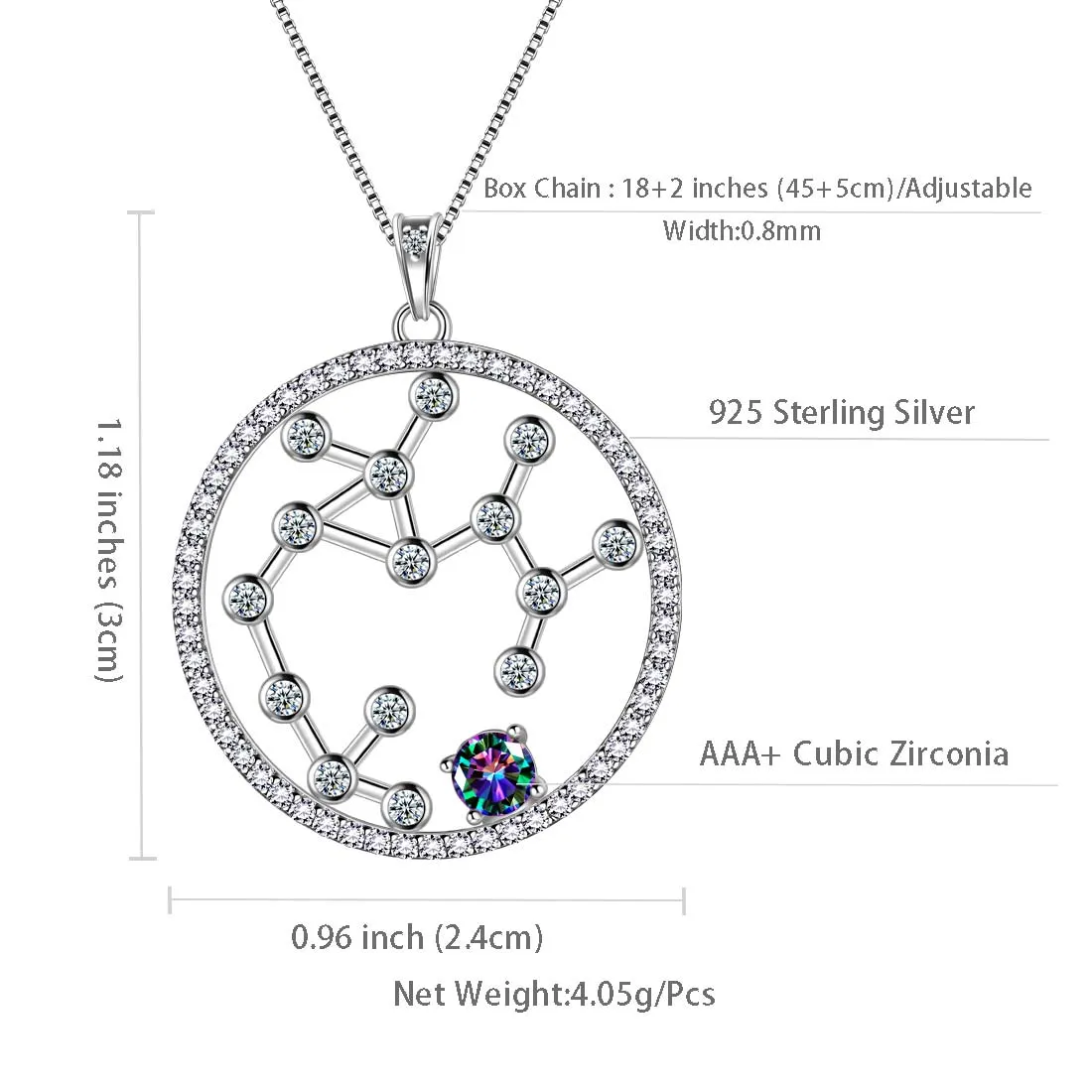 Sagittarius Zodiac Necklace Pendant Women Girls Jewelry Birthday Gift Mystic Topaz 925 Silver