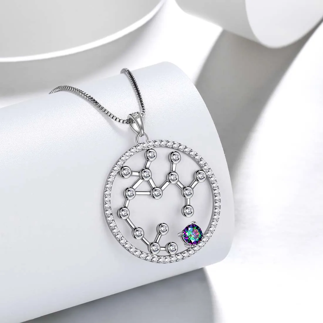 Sagittarius Zodiac Necklace Pendant Women Girls Jewelry Birthday Gift Mystic Topaz 925 Silver